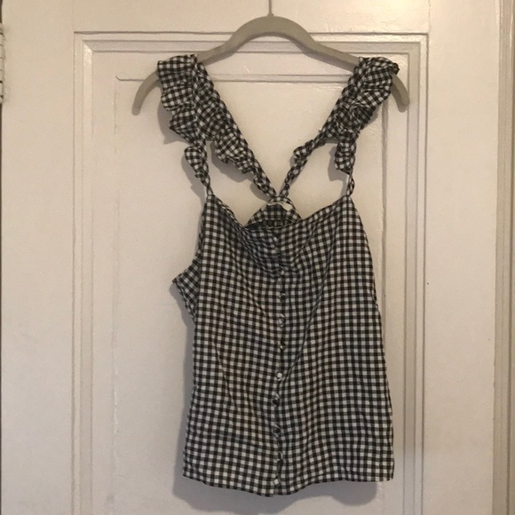 Madewell Linen Gingham Cami Flutter Top Sz 14 - Picture 2 of 2